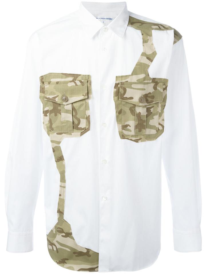 Comme Des Garçons Shirt Camouflage Patch Shirt, Men's, Size: Large, White, Cotton
