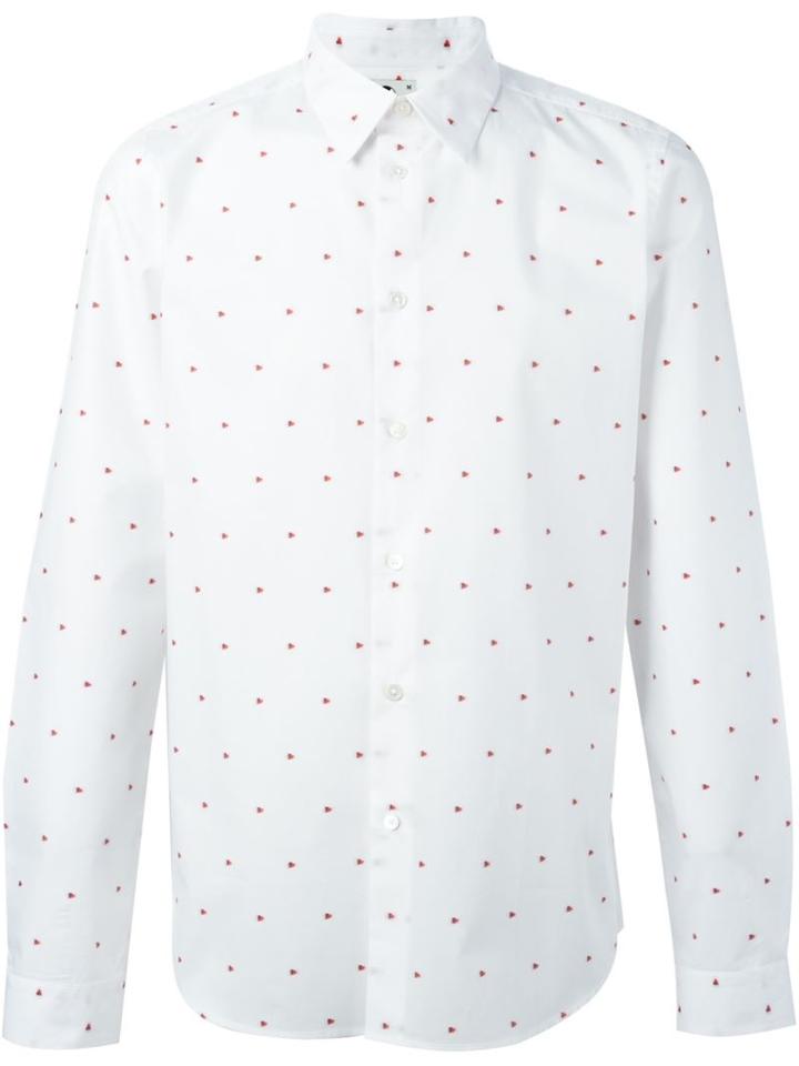 Ps By Paul Smith Heart Print Shirt, Men's, Size: Large, White, Cotton