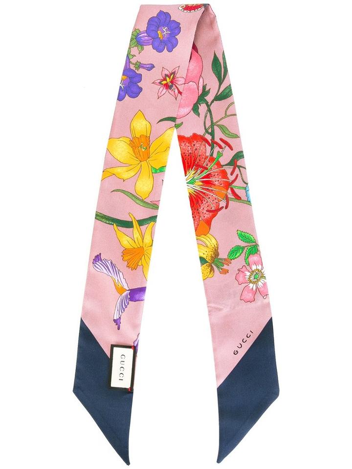 Gucci Flora Print Neck Bow, Women's, Pink/purple, Silk