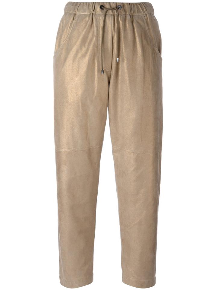 Brunello Cucinelli Loose-fit Joggers, Women's, Size: 42, Nude/neutrals, Leather/acetate/polyester