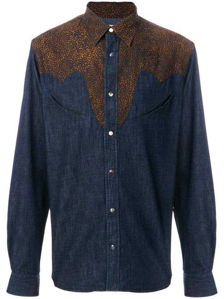 Paul Smith Animal Print Bib Shirt - Blue