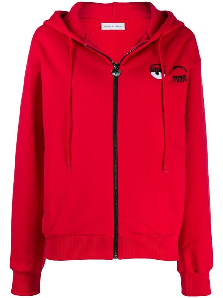 Chiara Ferragni Zipped Eyelash Hoodie - Red