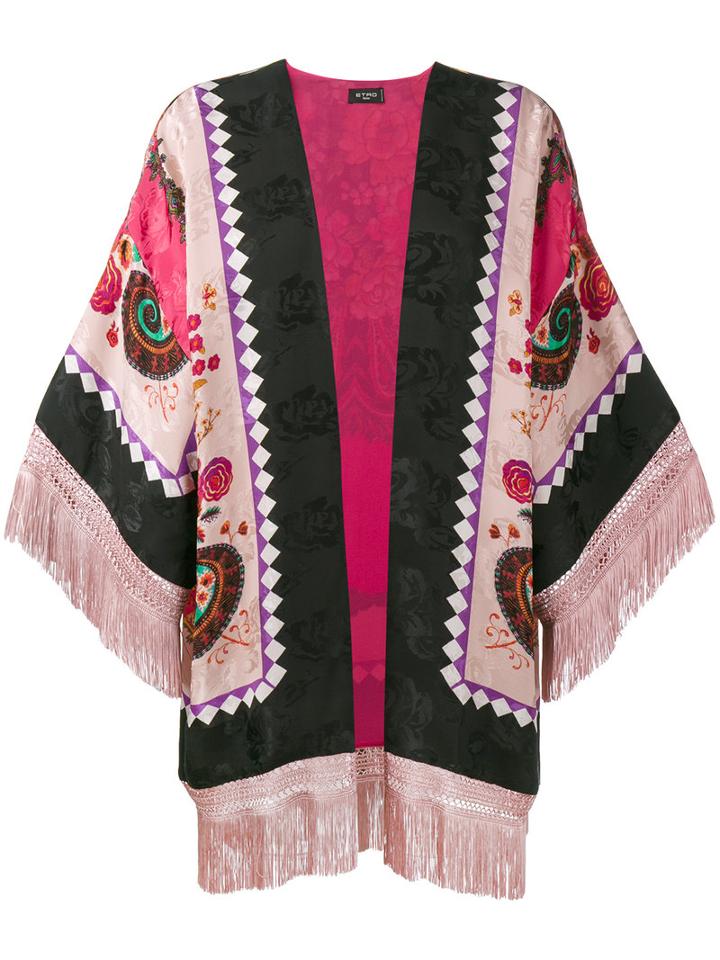 Etro - Fringed Printed Kimono Jacket - Women - Silk/acetate - One Size, Black, Silk/acetate