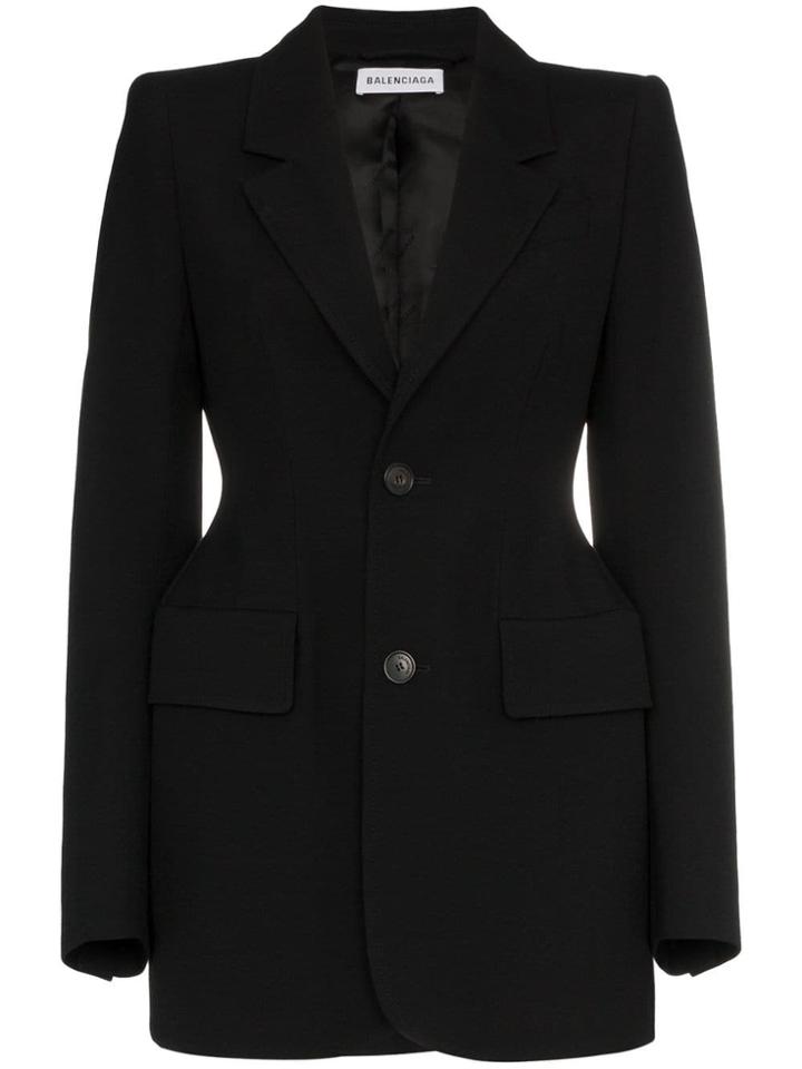 Balenciaga Single Breasted Hourglass Virgin Wool Blazer - Black