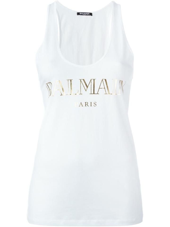 Balmain Logo Print Tank Top, Women's, Size: 38, White, Cotton