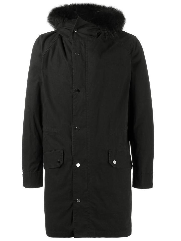 Yves Salomon Homme Raccoon Fur Trimmed Parka Jacket, Men's, Size: 56, Black, Racoon Fur/feather Down/cotton/polyester