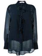 See By Chloé Bow Appliqué Sheer Shirt, Women's, Size: 38, Blue, Polyester/acetate/viscose