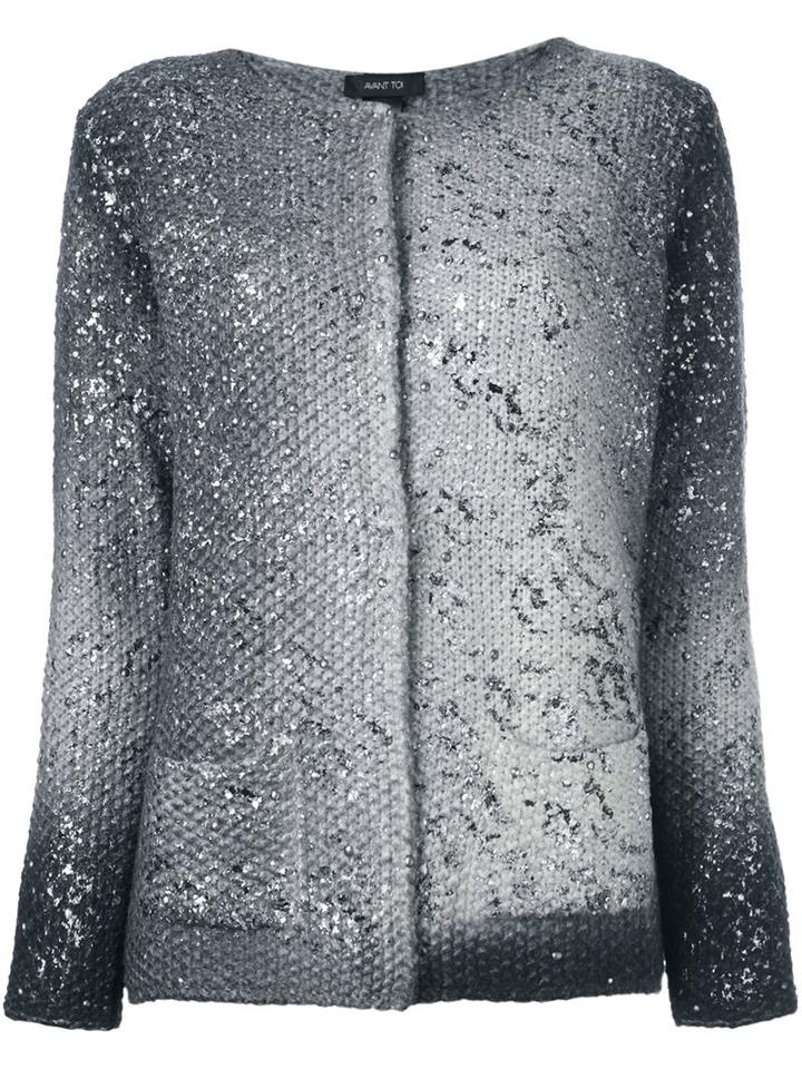 Avant Toi Dégradé Round Neck Cardigan, Women's, Size: Small, Grey, Aluminium/virgin Wool/polyimide
