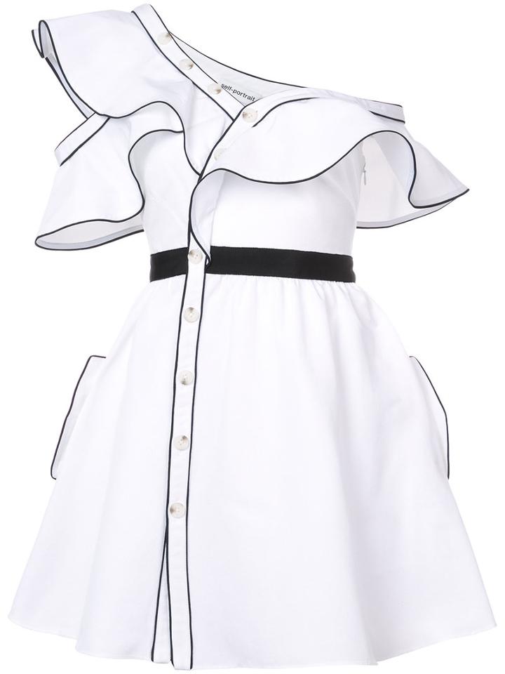 Self-portrait - Frill Flared Dress - Women - Silk/cotton/polyester - 6, White, Silk/cotton/polyester
