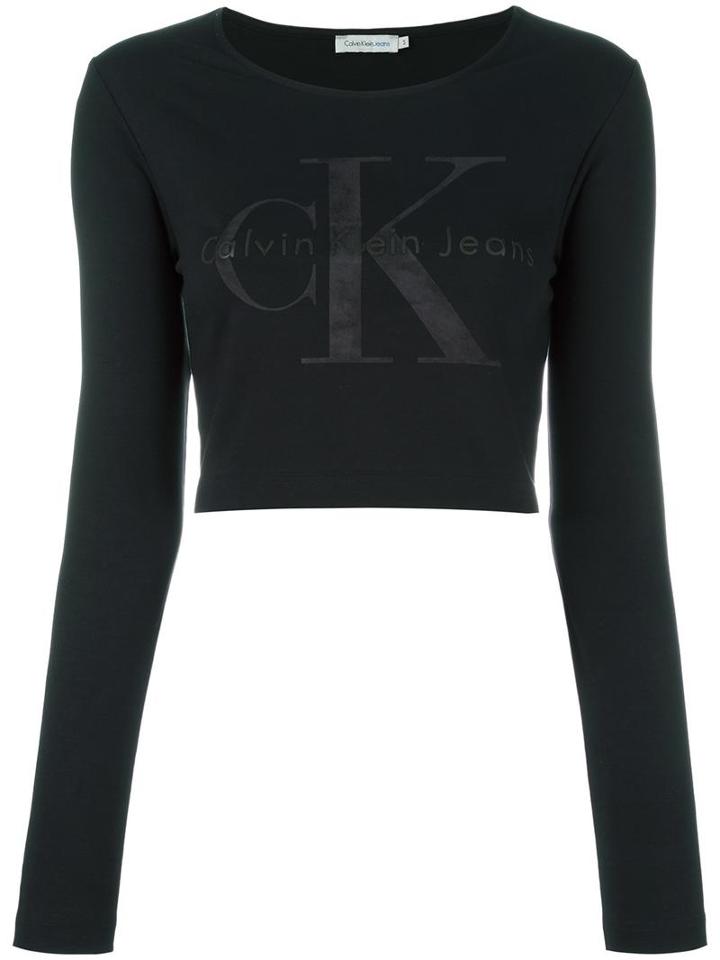 Calvin Klein Jeans Logo Cropped Sweatshirt, Women's, Size: Small, Black, Cotton/spandex/elastane