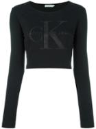 Calvin Klein Jeans Logo Cropped Sweatshirt, Women's, Size: Small, Black, Cotton/spandex/elastane