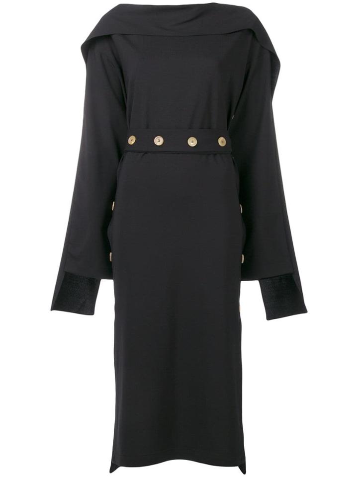 A.w.a.k.e. Long-sleeve Flared Midi Dress - Black