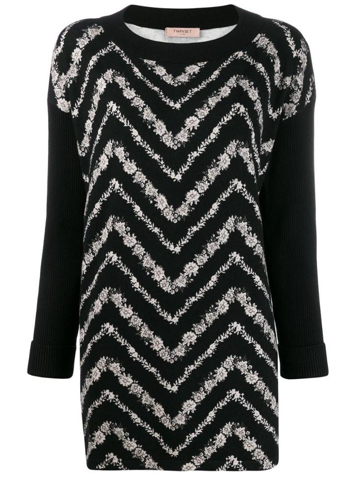 Twin-set Chevron Patterned Sweater - Black