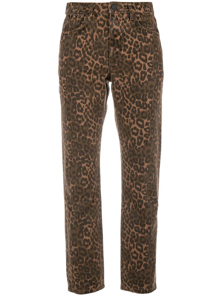 T By Alexander Wang Leopard Print Cropped Jeans - Brown