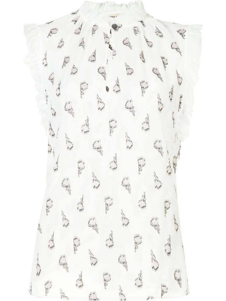 Rebecca Taylor Floral Print Sleeveless Blouse, Women's, Size: 8, White, Acetate/silk/polyester