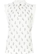 Rebecca Taylor Floral Print Sleeveless Blouse, Women's, Size: 8, White, Acetate/silk/polyester