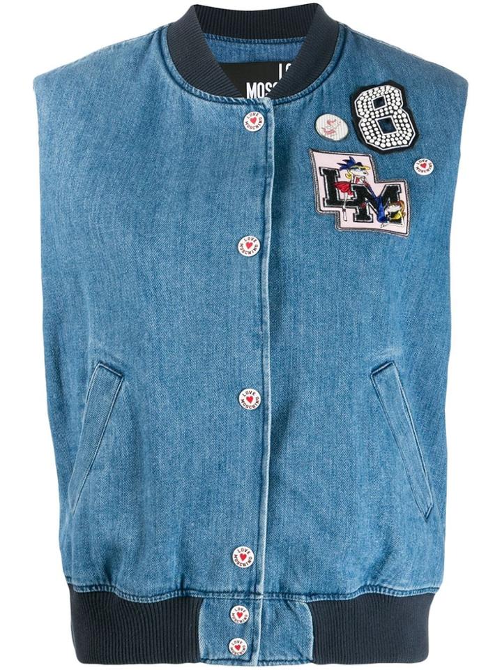Love Moschino Logo Patches Bomber Vest - Blue