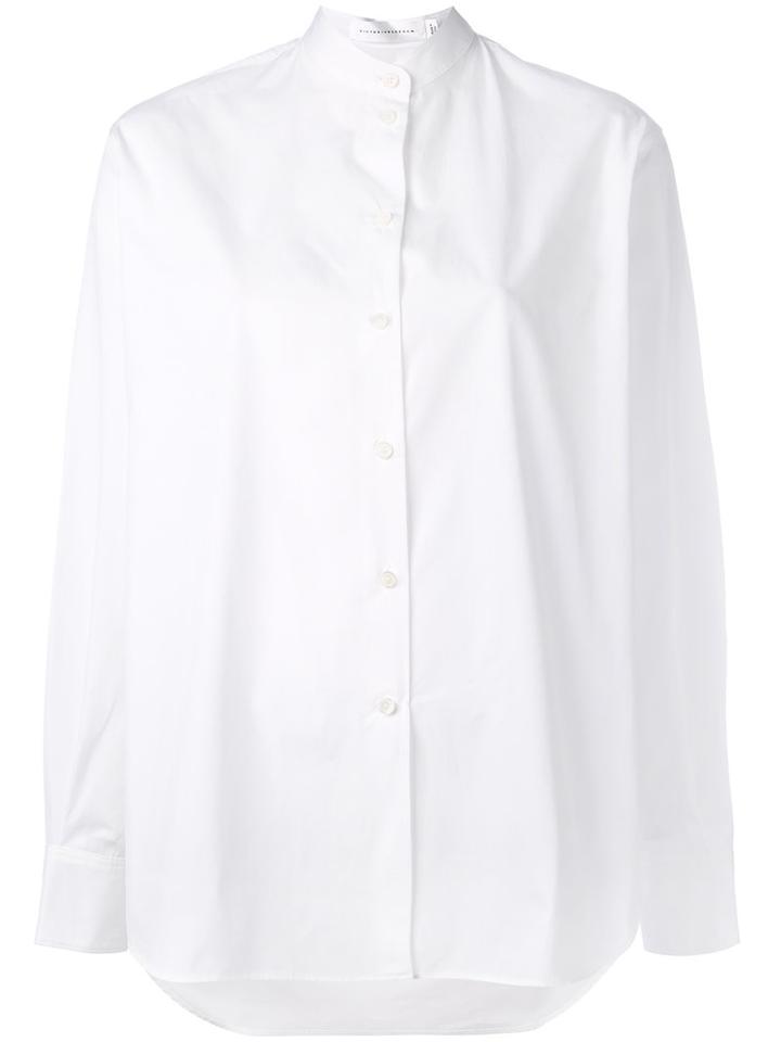 Victoria Beckham - Mandarin Neck Shift Shirt - Women - Cotton/mother Of Pearl - 10, White, Cotton/mother Of Pearl