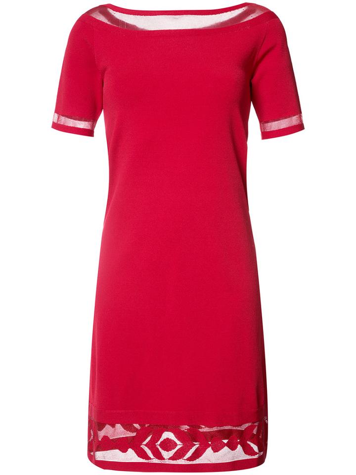 D.exterior - Sheer Trim Midi Dress - Women - Polyester/viscose - L, Red, Polyester/viscose
