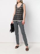Balmain Striped Sequin Top - Black