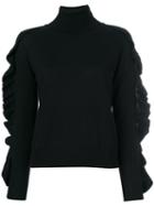 Blugirl - Turtleneck Frilled Knitted Blouse - Women - Wool - 48, Black, Wool
