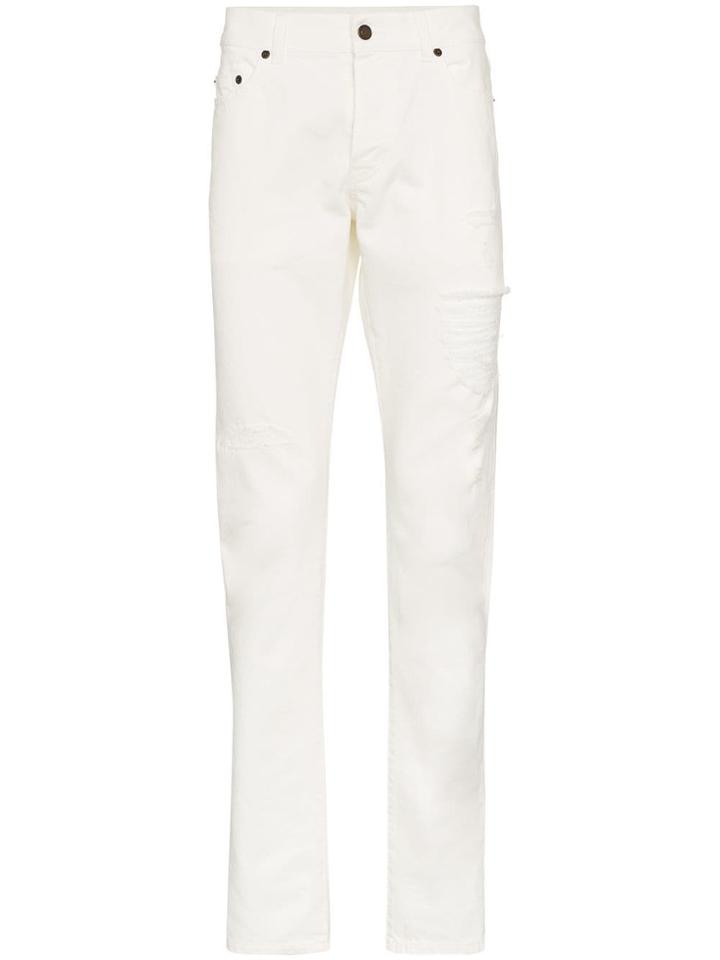 Saint Laurent Straight Cut Distressed Jeans - White