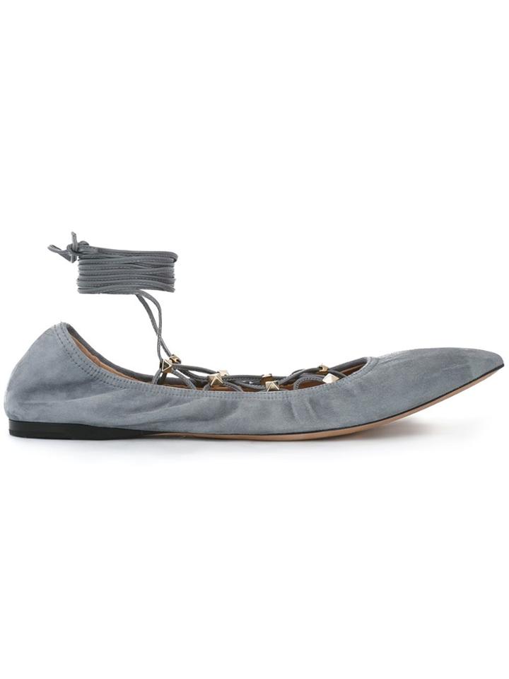Valentino Valentino Garavani 'rockstud' Lace-up Ballerinas - Grey