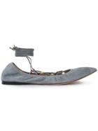 Valentino Valentino Garavani 'rockstud' Lace-up Ballerinas - Grey