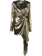 Saint Laurent Asymmetric Draped Mini Dress, Women's, Size: 36, Grey, Silk/metallic Fibre
