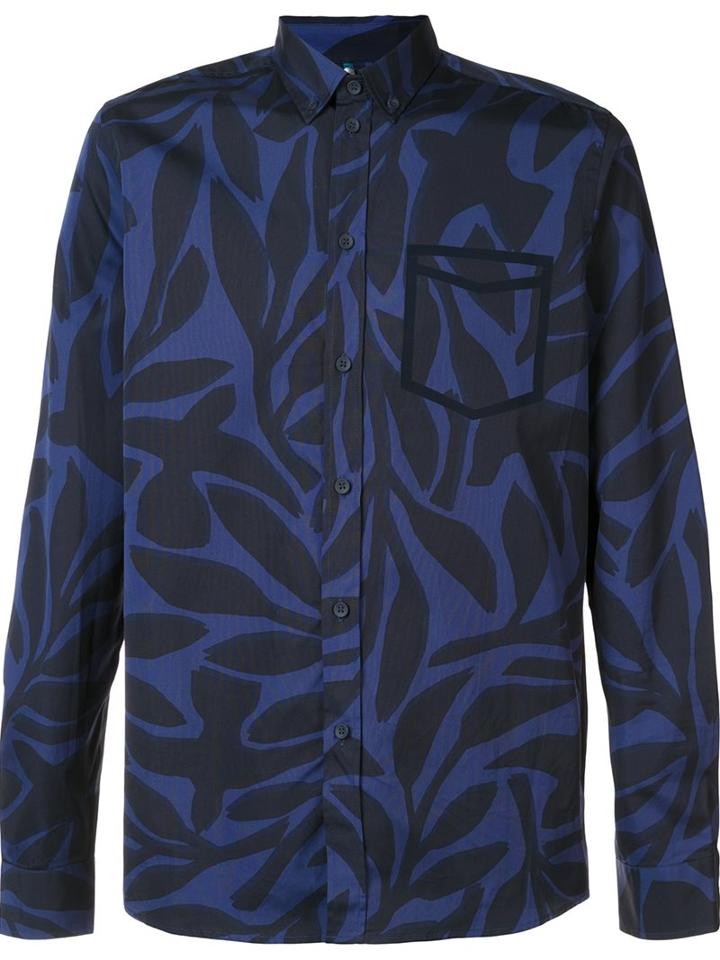 Oamc Leaf Print Shirt, Men's, Size: Medium, Blue, Cotton