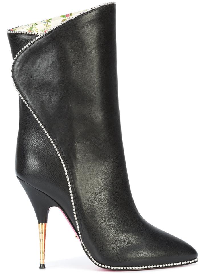 Gucci Crystal Embellished High Ankle Boots - Black