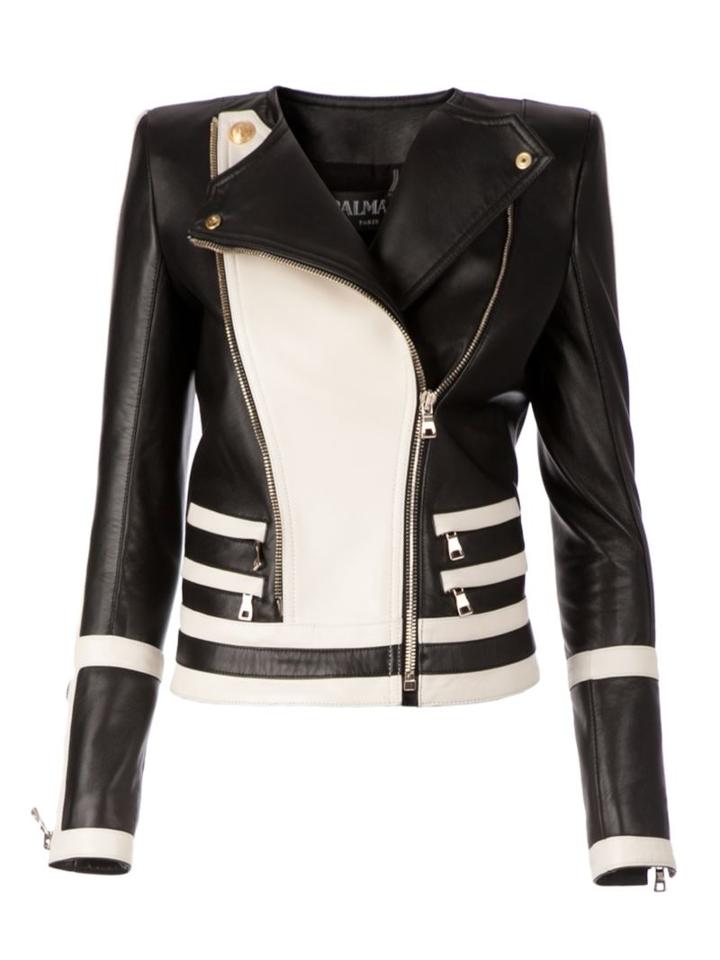 Balmain Biker Jacket, Women's, Size: 42, Black, Cotton/lamb Skin/viscose