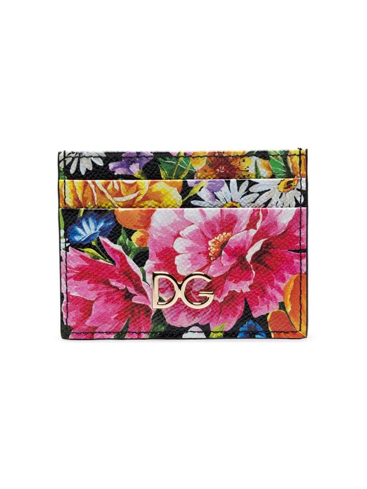 Dolce & Gabbana Black Floral Print Leather Card Holder - Pink