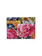 Dolce & Gabbana Black Floral Print Leather Card Holder - Pink