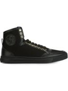 Versace Lace-up Hi-top Sneakers, Men's, Size: 41, Black, Cotton/calf Leather/rubber