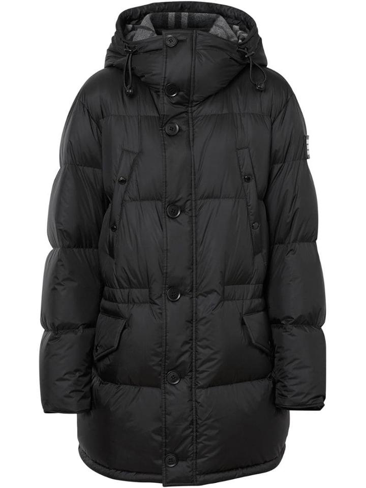 Burberry Logo Detail Hooded Puffer Coat - Black