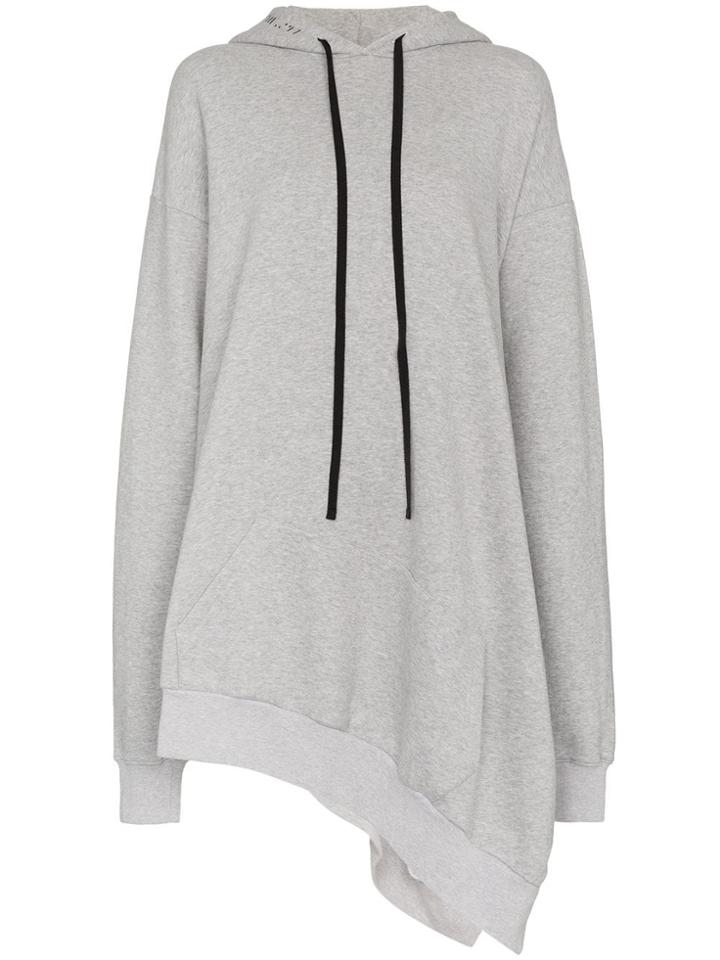 Unravel Project Asymmetric Cotton Hoodie Dress - Grey