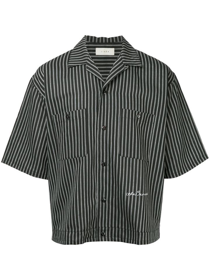 Jieda Striped Open Collar Shirt - Black