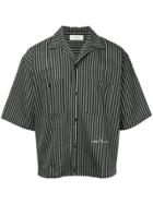 Jieda Striped Open Collar Shirt - Black