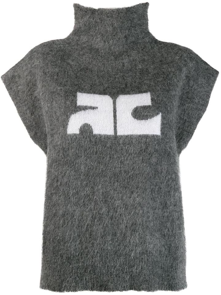 Courrèges Logo Print High Neck Top - Grey