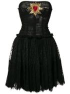 Dolce & Gabbana Plumetis Bustier Dress With Sacred Heart Patch - Black