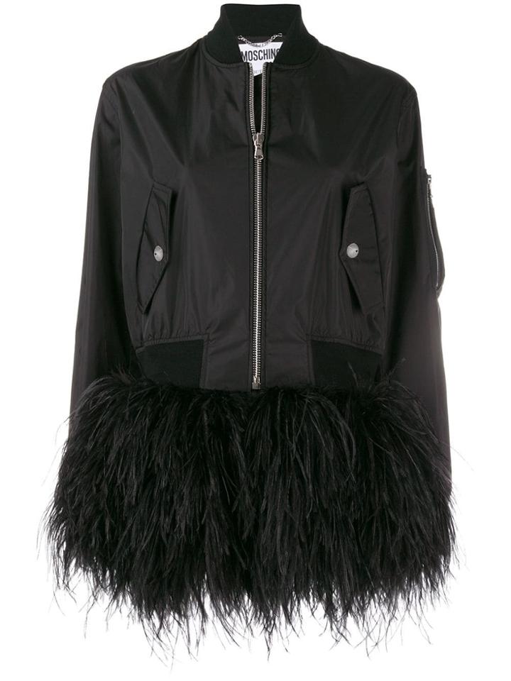 Moschino Feather Trim Bomber Jacket - Black