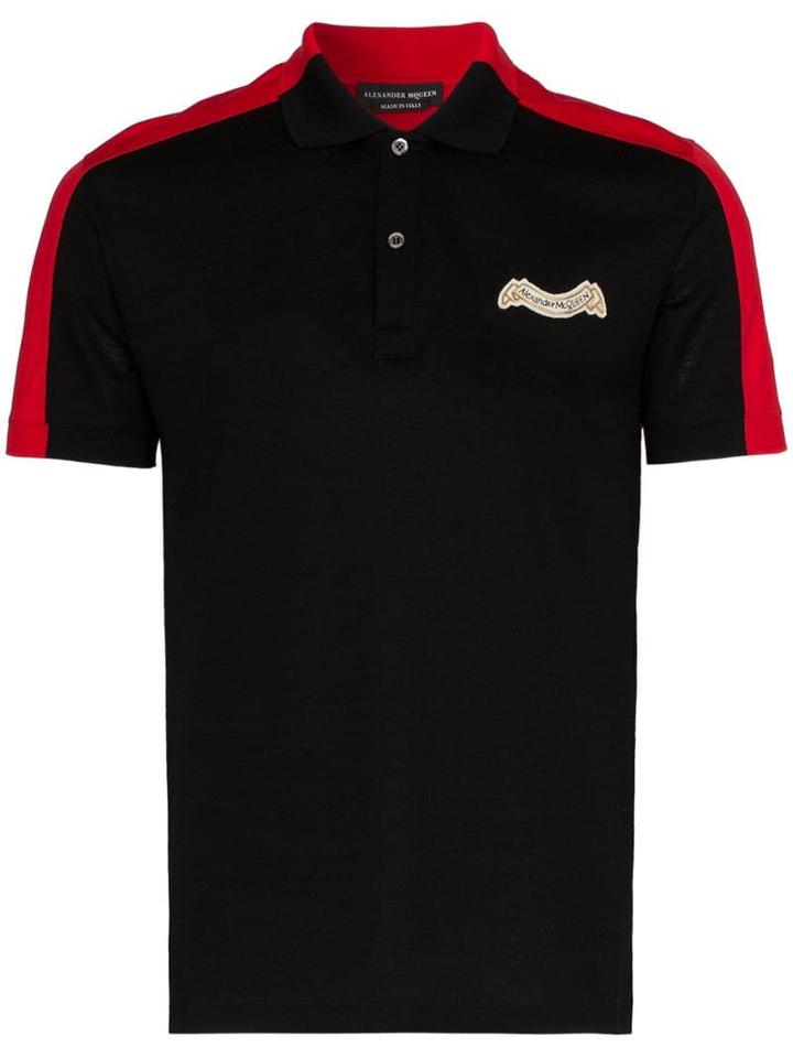 Alexander Mcqueen Logo Embroidered Two Tone Polo Shirt - Black