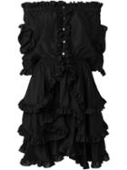 Faith Connexion Off-shoulder Ruffled Dress, Women's, Size: Small, Black, Silk