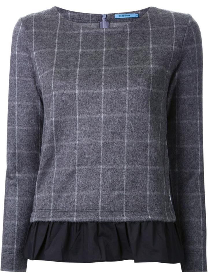 Guild Prime Pleated Hem Checked Sweater, Women's, Size: 36, Grey, Acrylic/wool