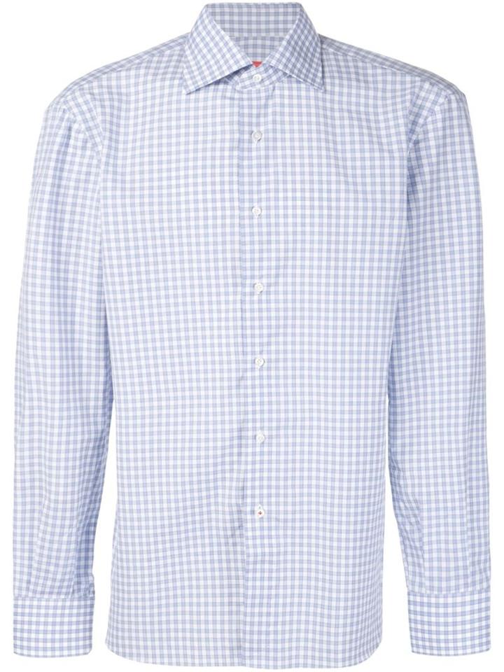 Isaia Checked Shirt, Men's, Size: 16, Blue, Cotton