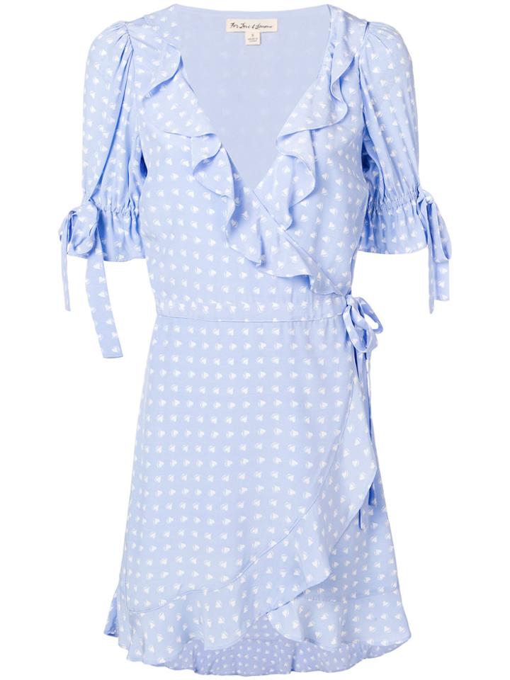 For Love And Lemons Heart Print Ruffled Dress - Blue