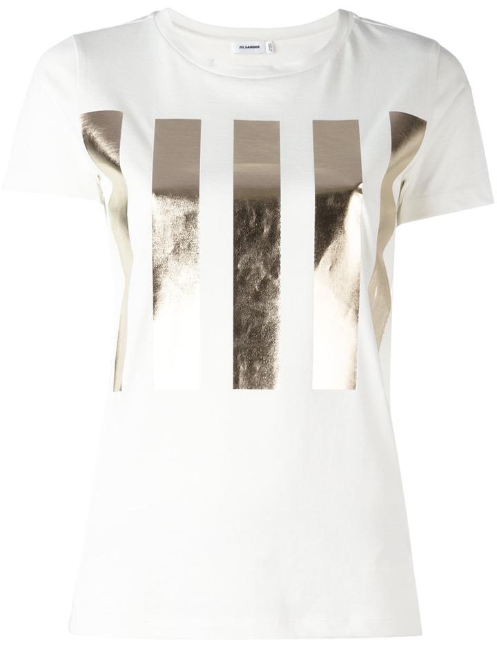 Jil Sander High Shine Bars Print T-shirt, Women's, Size: Medium, White, Cotton
