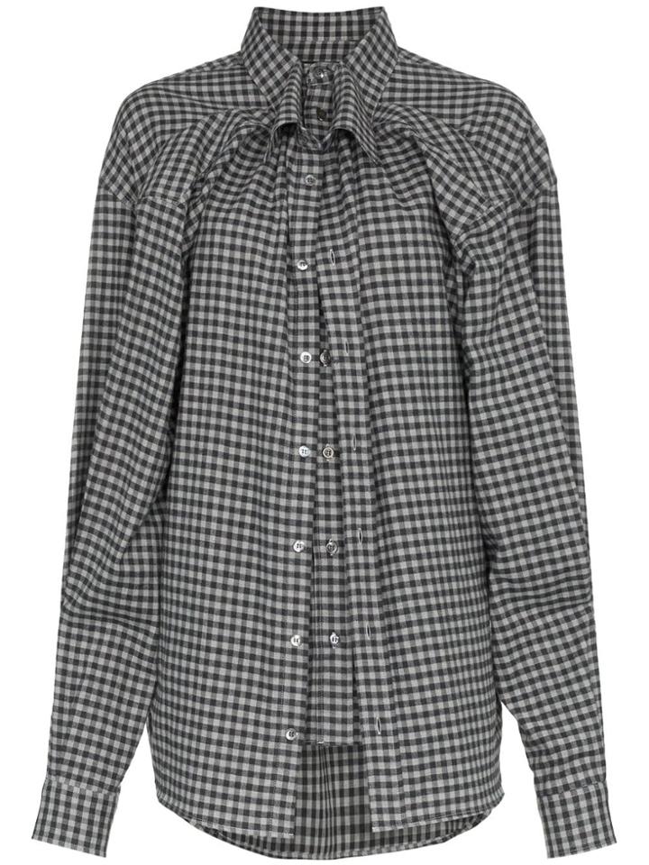 Y/project Oversized Double Front Check Cotton Shirt - Grey