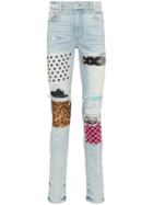 Amiri Embroidered Patchwork Skinny Jeans - Blue